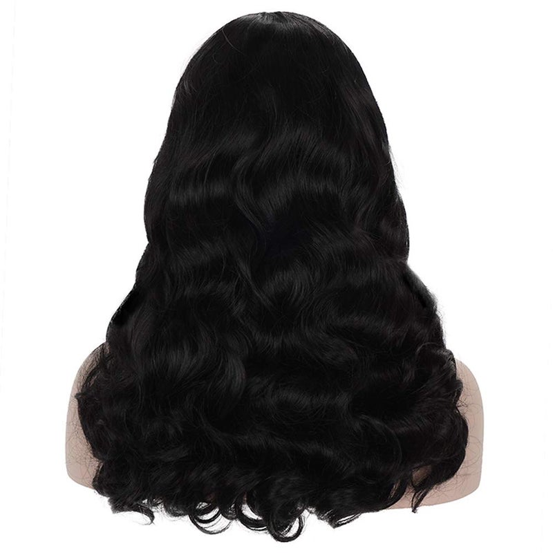 morvally 50s Vintage Medium Length Black Wigs with Bangs | Natural Wavy Synthetic Hair Wig for Women Cosplay Halloween - Image 3